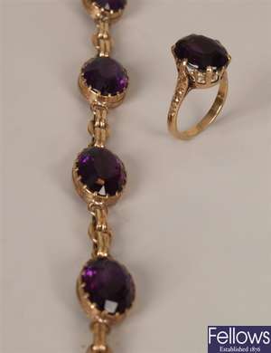 9ct gold mounted five stone oval amethyst