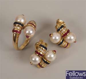 Two items, to include a cultured pearl, ruby and