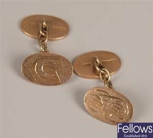Edwardian pair of 9ct gold chain link cufflinks