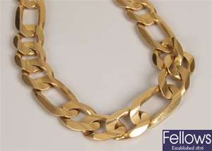 18ct gold figaro link necklace.  Length 21.5ins