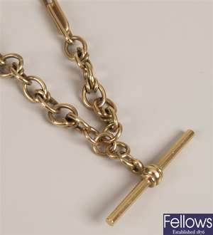 9ct gold 'trombone and knot' link double Albert