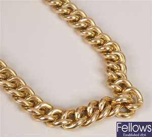 9ct gold hollow close curb link necklet.  Length