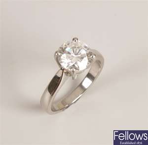 Platinum single stone diamond ring set a round