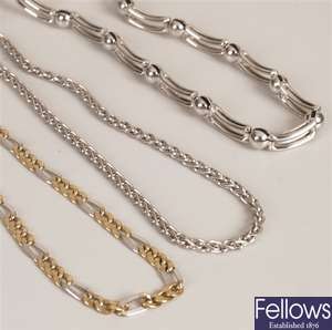 Three 9ct gold chains, to include a white gold