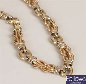 9ct bi-colour gold knot design fancy link chain.
