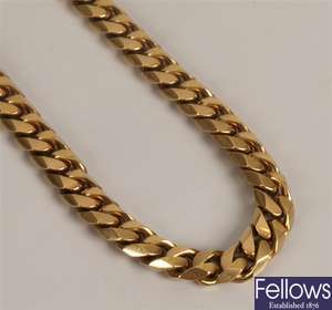18ct gold curb link chain, length 18inch (46cm),
