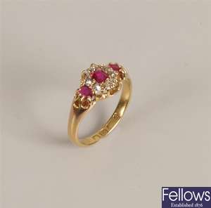 Victorian 18ct gold ruby and diamond cluster
