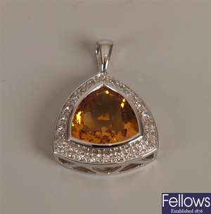 9ct white gold citrine and diamond cluster