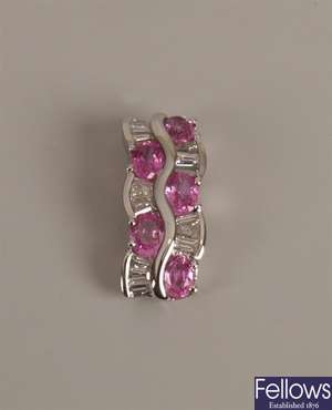14k white gold diamond and pink sapphire pendant