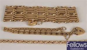 Three 9ct gold bracelets to include a wide nine