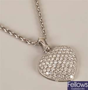 18ct white gold diamond set heart shaped pendant