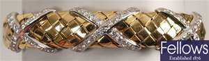 18ct gold and diamond bangle in a basket weave