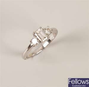 18ct white gold three stone diamond ring with a