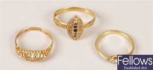 Three rings, to include a 18ct gold and platinum