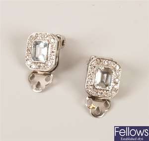 A pair of Aquamarine and diamond set cluster clip