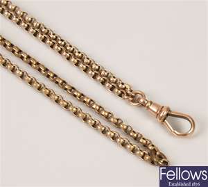 9ct gold belcher link chain, with clasp. Weight -