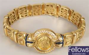 18ct gold Versace style bracelet with central