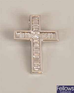 18ct white gold diamond cross pendant set a