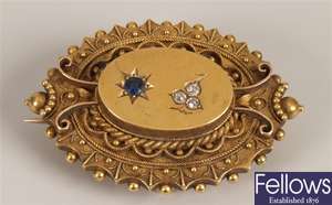 Victorian 15ct gold oval sapphire and diamond set