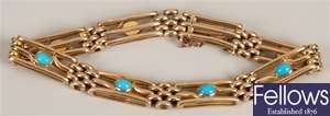 15ct gold cabochon turquoise set gate bracelet