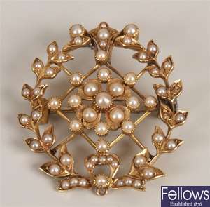 Victorian oval split pearl set open work floral