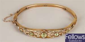 Victorian peridot and seed pearl bangle with five