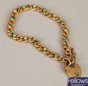 9ct gold turquoise and seed pearl fancy link