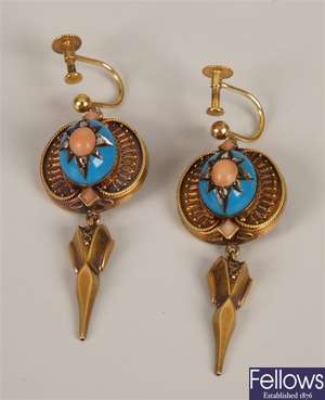Victorian pendant earrings with a central oval