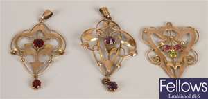 Three Edwardian pendants, to include a 9ct gold