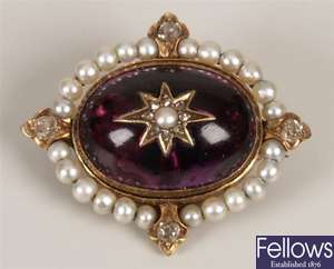 Victorian diamond, amethyst and seed pearl set