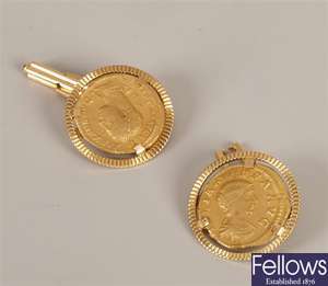 Pair of 18ct gold swivel coin design cufflinks,