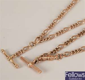 9ct rose gold figaro link Albert chain with t-bar