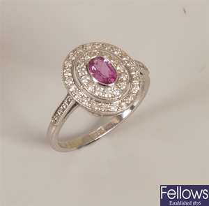 18ct white gold oval pink sapphire and diamond