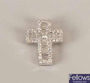 18ct white gold diamond set cross pendant, with a