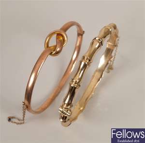 Two bangles, to include a 9ct gold hinged bamboo