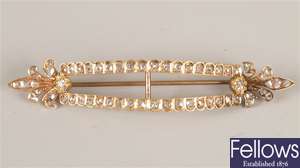 Continental gold rose cut diamond set bar brooch,