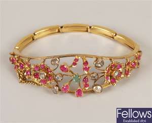 Diamond, ruby and emerald set bracelet, with a