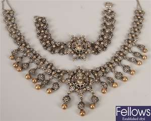 Continental silver suite, the necklace set with a