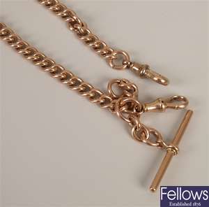 9ct rose gold solid curb link double Albert chain