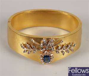 Continental sapphire and diamond hinged bangle