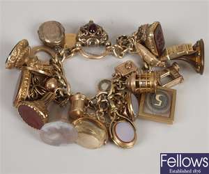 9ct gold stretched curb link charm bracelet set