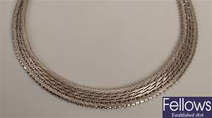 18ct white gold woven herringbone link necklace,