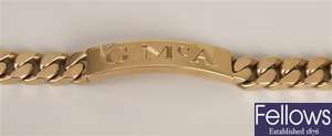 9ct gold ID bracelet, a flattened curb link chain