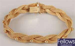 18ct gold woven plaited three row bracelet
