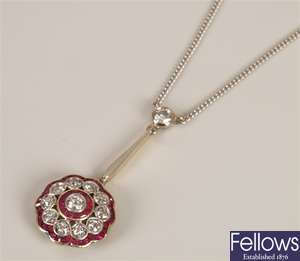 Art Deco ruby and diamond pendant with collet set