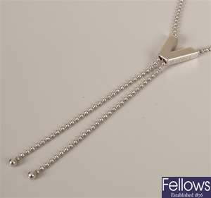 18ct white gold  ball link necklace with 'V'