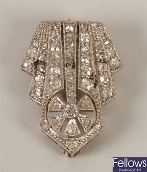 Art Deco diamond clip brooch set rose cut old