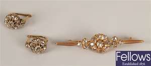 Diamond cluster bar brooch set rose cut diamonds