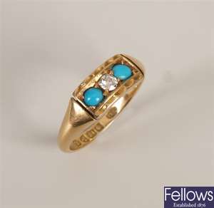 Edwardian 18ct gold three stone diamond and
