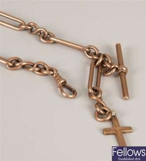 9ct rose gold fetter and three link design albert